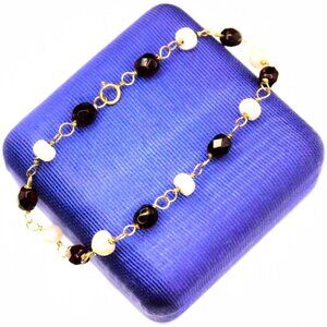 14k Gold Filled Vintage Pearl & Deep Red Crystal Beaded Link Bracelet